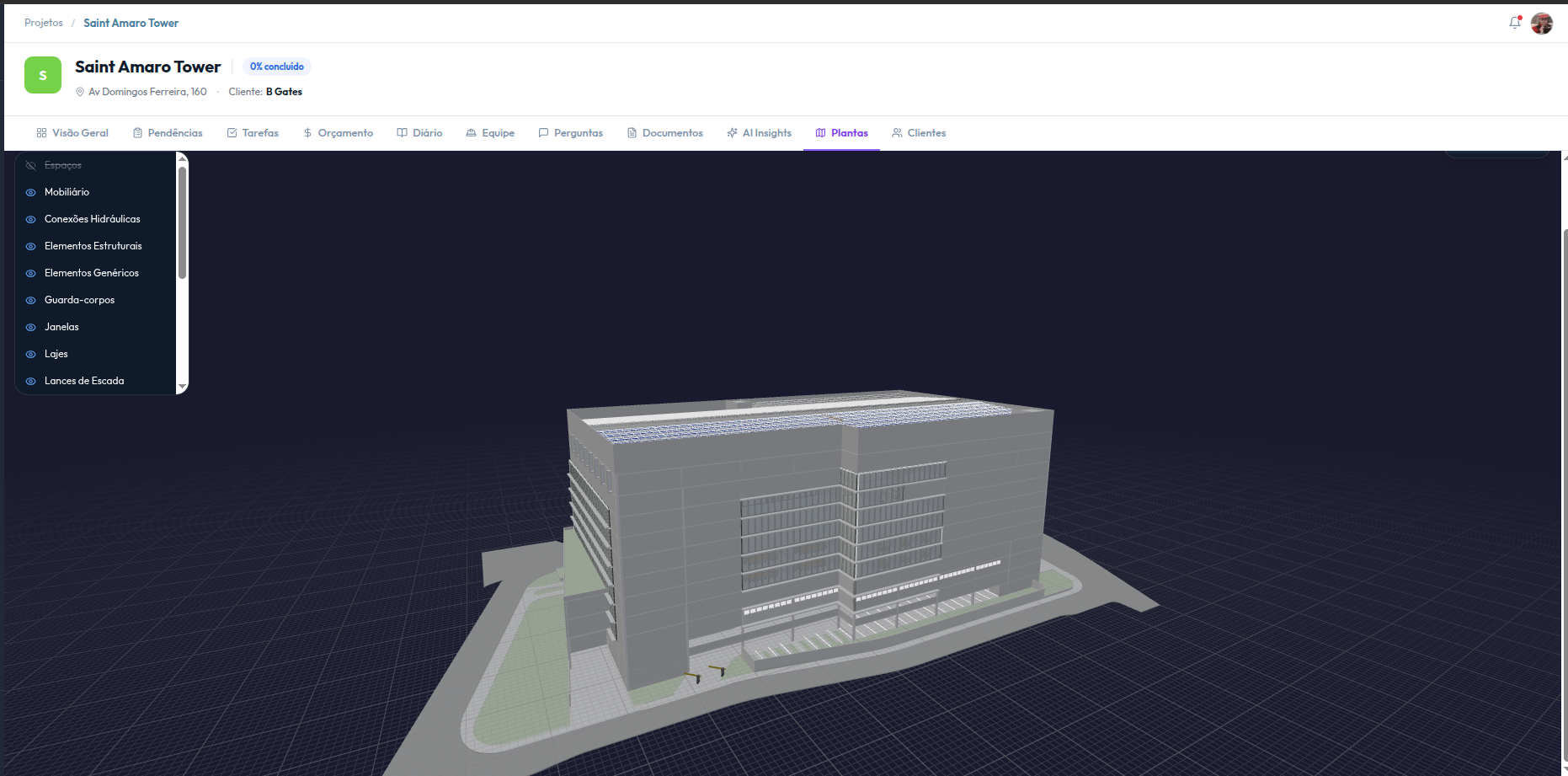 Visualizador 3D BIM nativo — Saint Amaro Tower